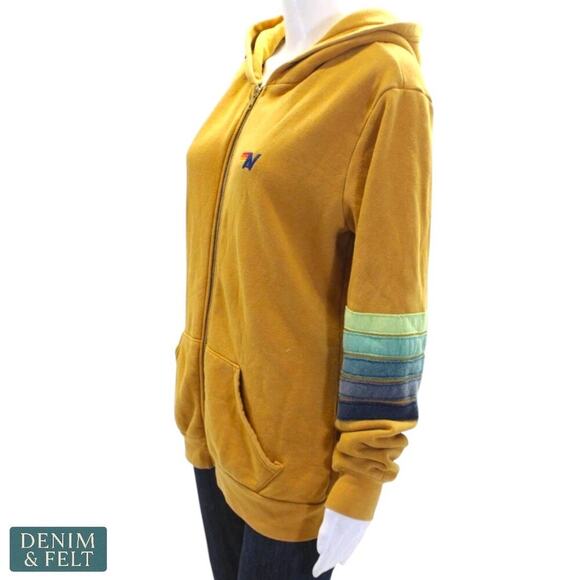 Aviator Nation Aspen Zip Hoodie Mustard Yellow Striped Sleeves Size Large RARE!! - Picture 2 of 15